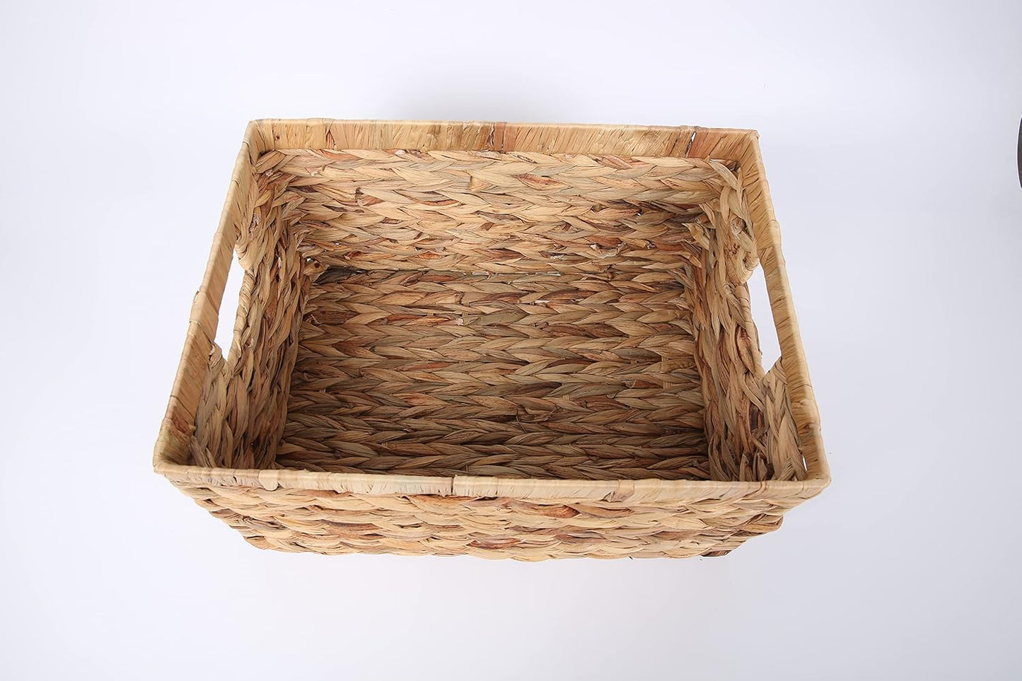 Rectangular Woven Water Hyacinth Storage Baskets with inside Handle for Shelves Bathroom Kitchen Office Desk (Style A)