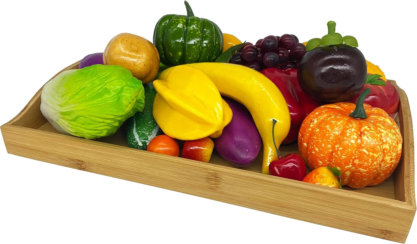 Bamboo Serving Trays Charcuterie Platter 16.5"x11.8"(42x30cm with Handle, Set Includes 1xHexagon 12.5"(32cm)+1xSquare 7.8"(20cm)+1xSquare 5.9"(15cm) Small Plates for Family Dinner