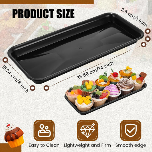 Ziliny 20 Pcs Serving Platters 14 x 6 Inch Rectangle Serving Trays Reusable Food Tray Dishes Dessert Trays Plastic Plates for Wedding Home Table Thanksgiving Christmas Party(White)