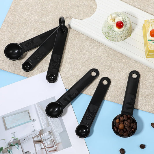 5Pcs Black Measuring Spoons Universal Easy to Read Measuring Cup and Spoon Set with Soft Grip Handle Plastic Cups and Spoons for Baking&Kitchen Hang Hole and Nesting for Easy Storage