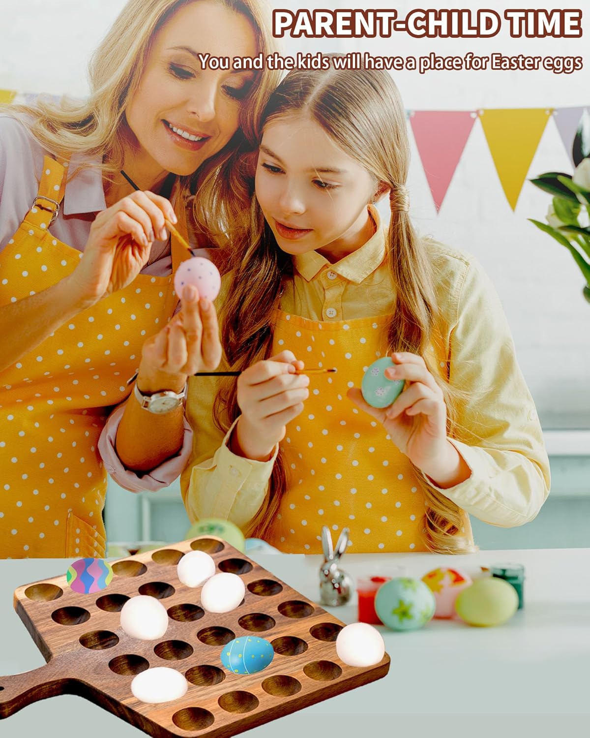 2-Pack 24 Holes Deviled Egg Platter,Acacia Wooden Round Deviled Egg Charcuterie Board Tray Holder Carrier with Handle for Kitchen Countertops