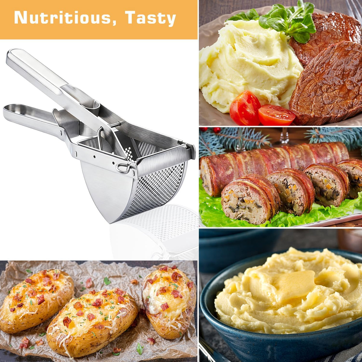 Potato Ricer, AIDOIT Large 22oz Potato Ricer Stainless Steel Potato Masher Heavy Duty for Perfect Fluffy Mashed Potatoes