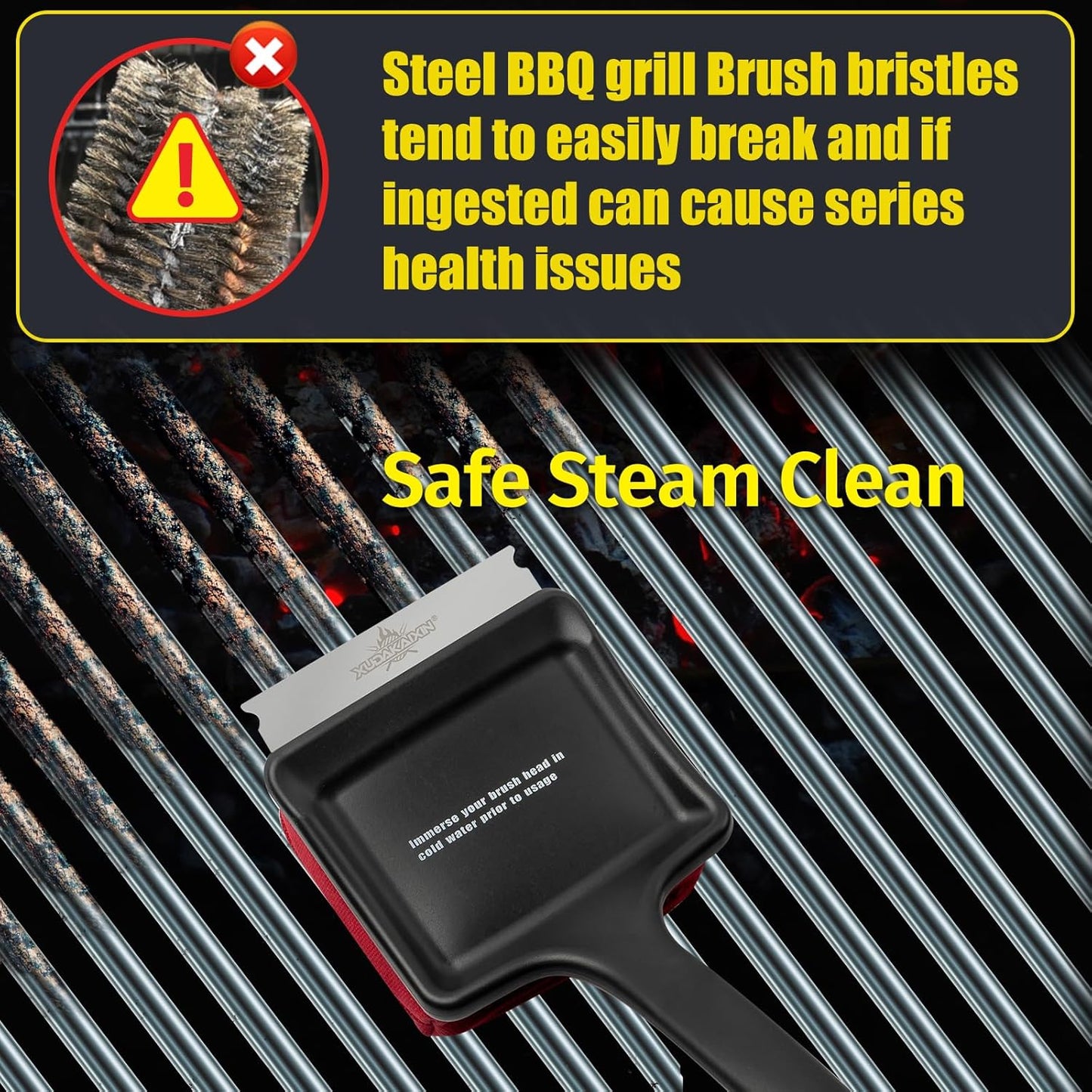 19" Large Bristle-Free Steam Grill Brush,No Bristle Shedding – Safe Grill Accessories for Cast Iron, Porcelain& Charcoal Grills,Ultra-Strong Outdoor Grill Cleaner
