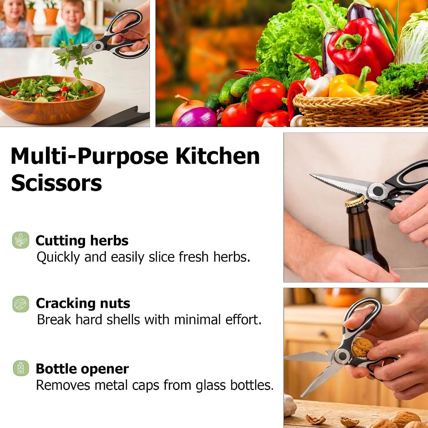 Heavy Duty Kitchen Shears – Sharp Stainless Steel Scissors for Everyday Kitchen Use, 4-in-1, Comfort Grip, Dishwasher Safe