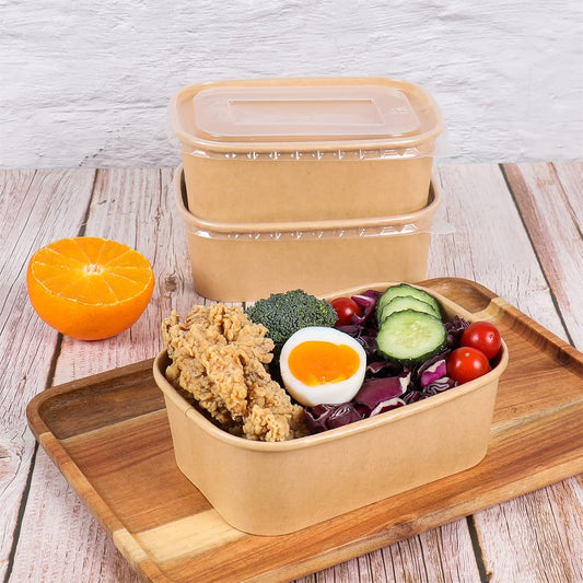 25 oz Disposable Kraft paper bowls with lids Food container 50 Pack