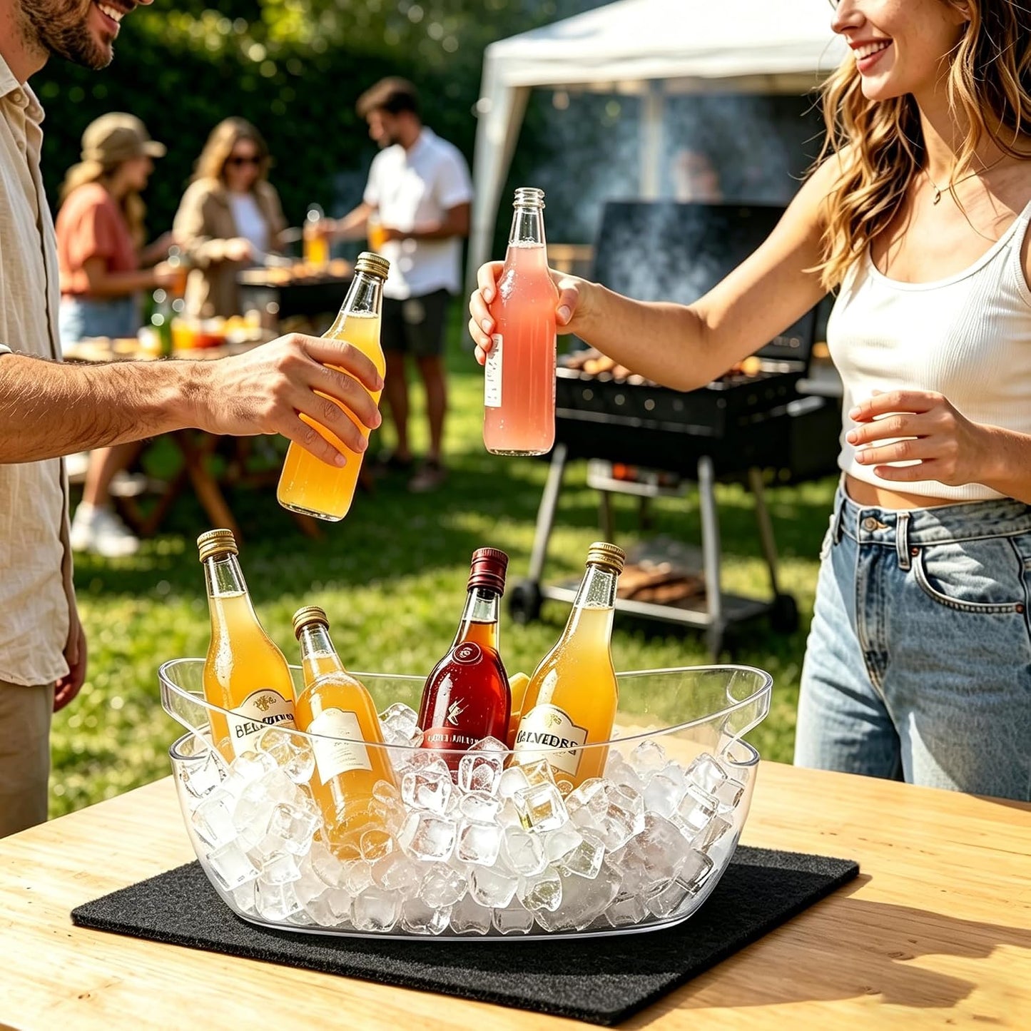 Kochorie 2 Pack Ice Buckets for Parties 5.5L Large Clear Acrylic Beverage Tubs with 2 Scoops 2 Felt Mats, Champagne Buckets Tub for Beer Drinks Mimosa Cocktail Bar Supplies Outdoor Events