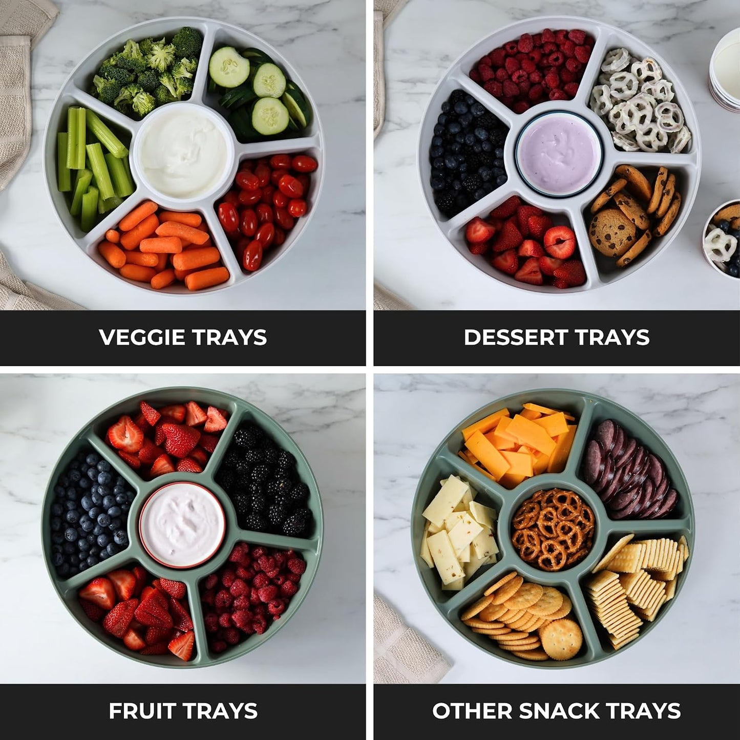Heavy-Duty Divided Serving Tray with Leakproof Lid-6 Divided Compartments to Serve & Store Food, Snacks, Fruit Tray, Veggie Platter - 100% Made In USA by TEGRIWARE (Arctic Blueberry)