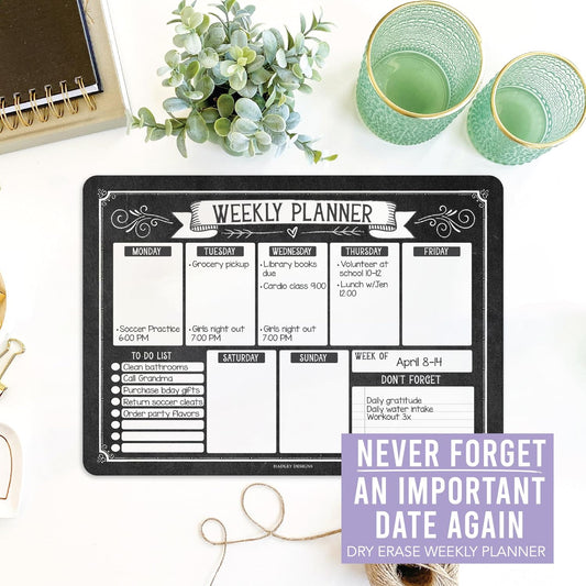 Hadley Designs Weekly Magnetic Calendar for Refrigerator - Dry Erase Board for Fridge, Magnetic Weekly Planner for Kitchen, Reusable Schedule Organizer (Chalk Vintage)