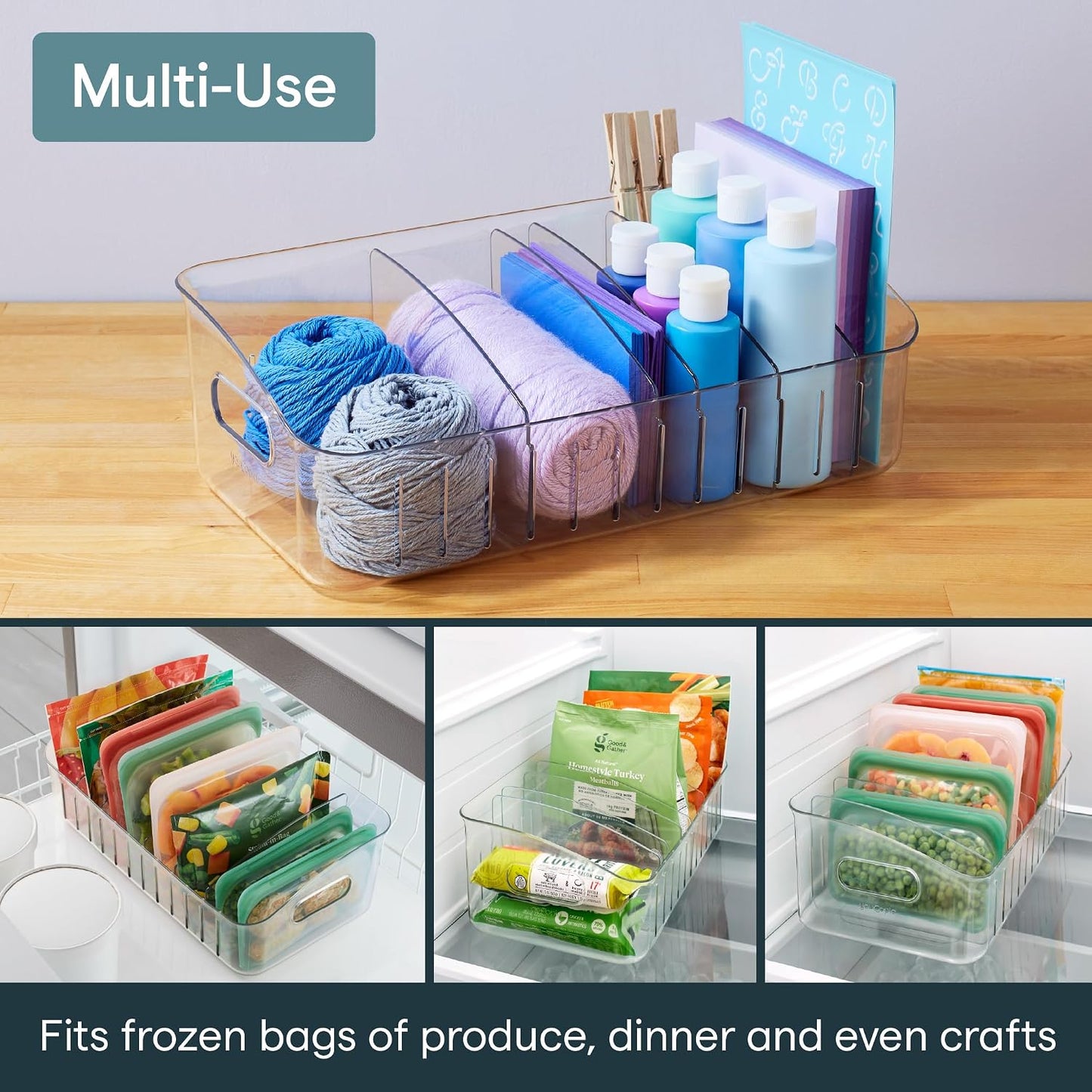 YouCopia FreezeUp Freezer Bin 12", BPA-Free Fridge Organizer with Adjustable Dividers and Handle for Frozen Food and Leftovers