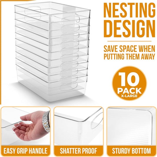 Sorbus XL Clear Plastic Storage Bins for Shelves, Clothes, with Handle - Clear Storage Bins, Drawer, Shelf, Closet, Pantry, Fridge, Freezer Organizer Bins, Closet Organizers and Storage (10 pack)