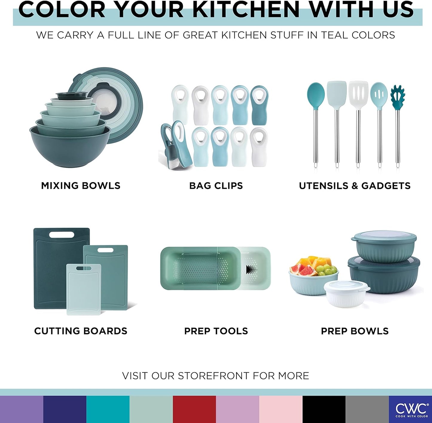 COOK WITH COLOR Silicone Cooking Utensils, Kitchen Utensil Set, Easy to Clean Silicone Kitchen Utensils, Cooking Utensils for Nonstick Cookware, Kitchen Gadgets Set, 38 Piece, Mint