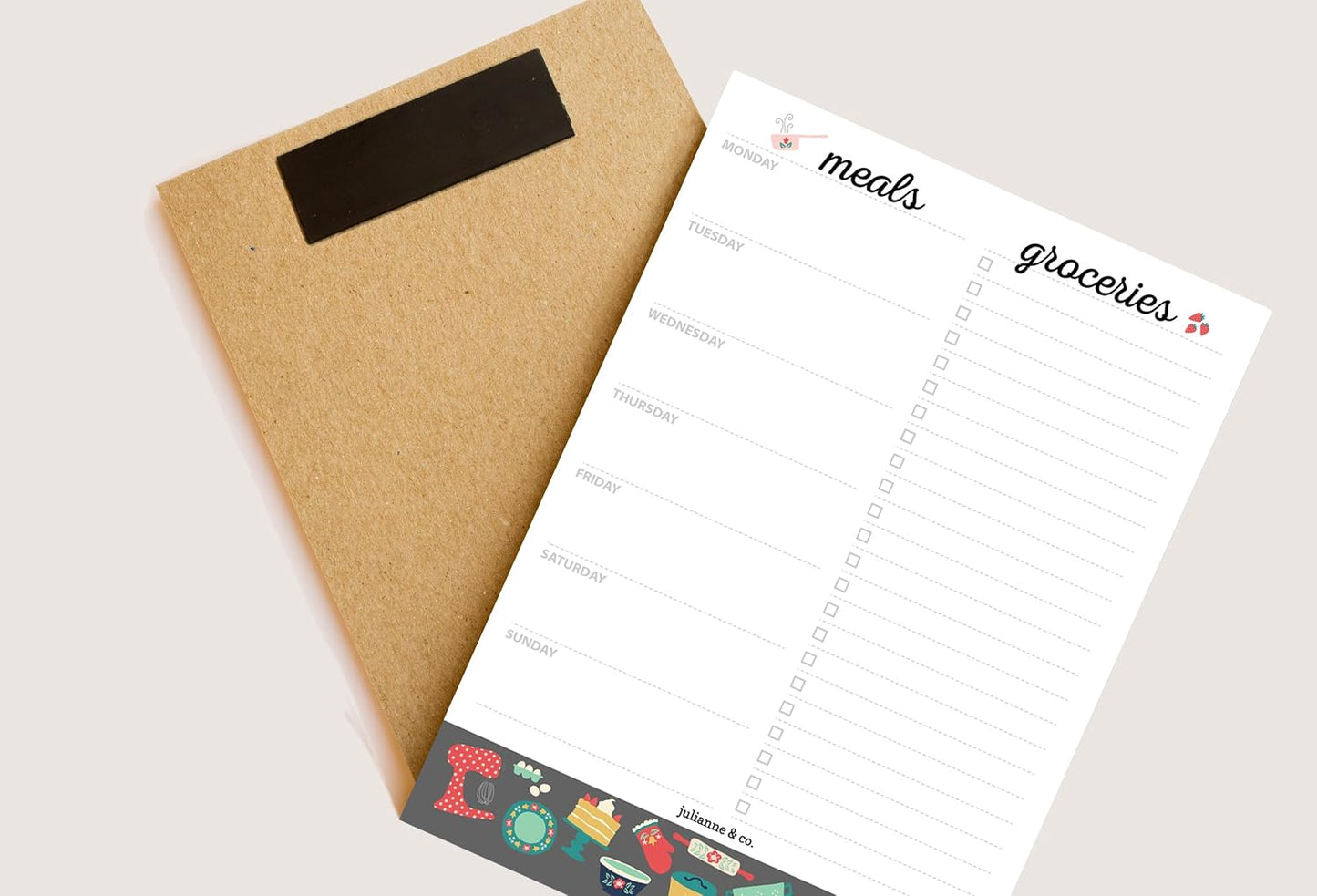 Weekly Magnetic Meal Planner Notepad By Julianne & Co - Food Planning Organizer And Grocery List Pad, 52 Premium A5 Pages, with Tear Away Perforated Shopping List (Blue China Print WITH Fridge Magnet)