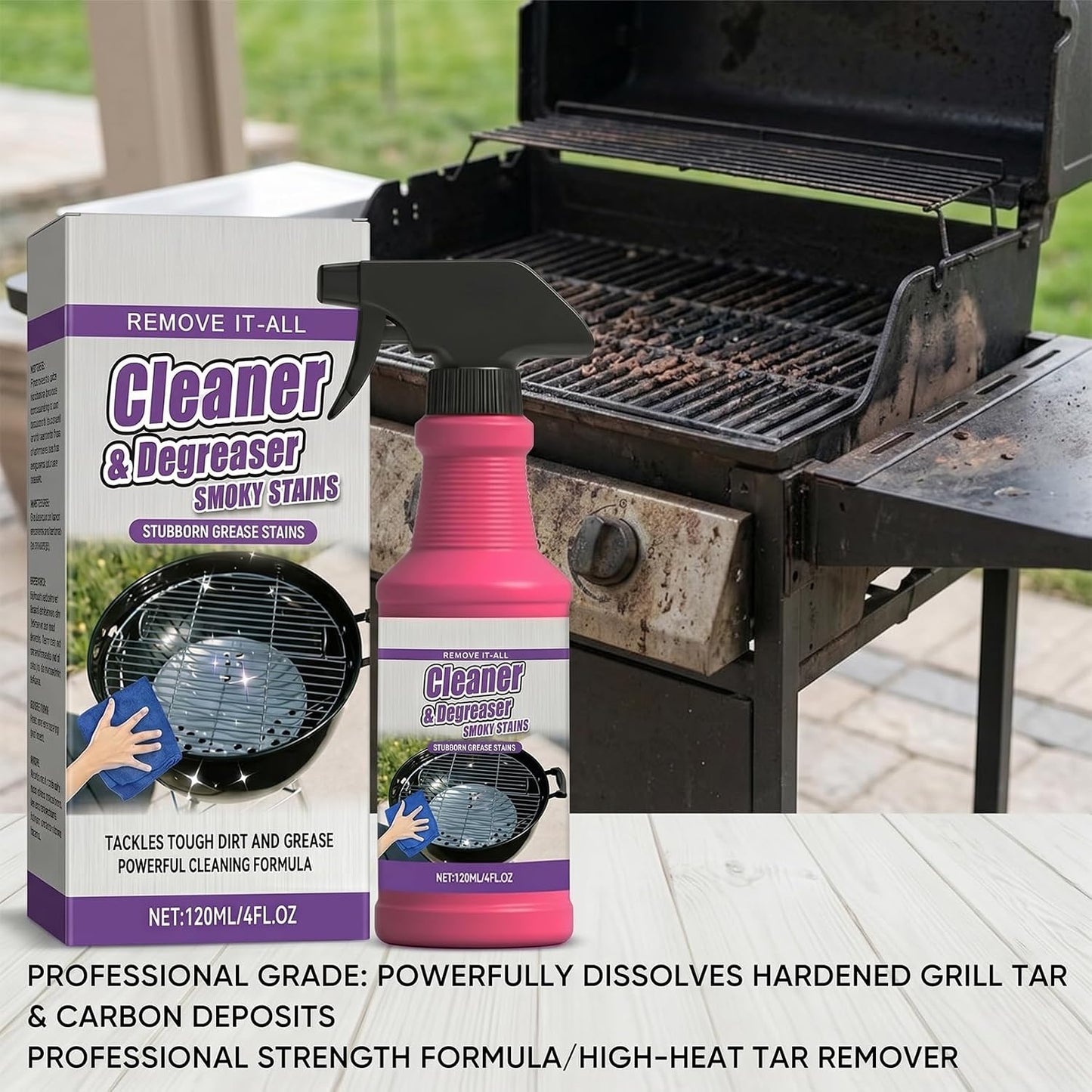 RAINPOT SAKER BBQ Grill Cleaner Spray for Outdoor Grills - Safe Heavy Duty Cleaner for Burnt Food & Grease, Kitchen Cleaner for Stubborn Splatters, Stove Top, Grill & Drip Pans (1)
