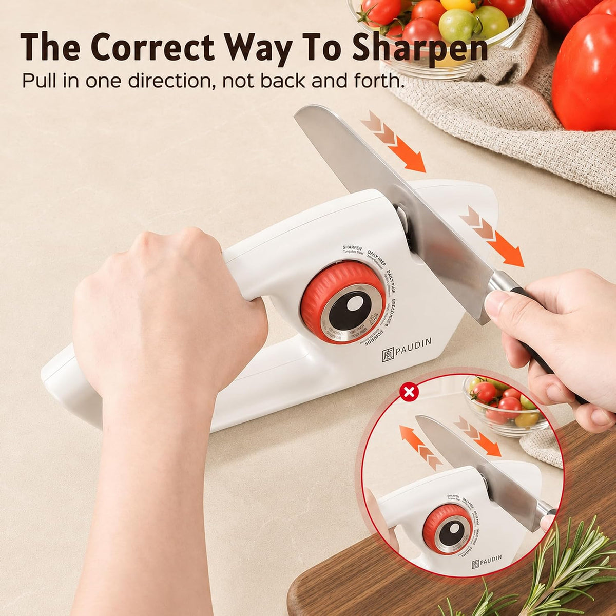 PAUDIN Knife Sharpener, 5-Stage Manual Sharpening for Kitchen Knives