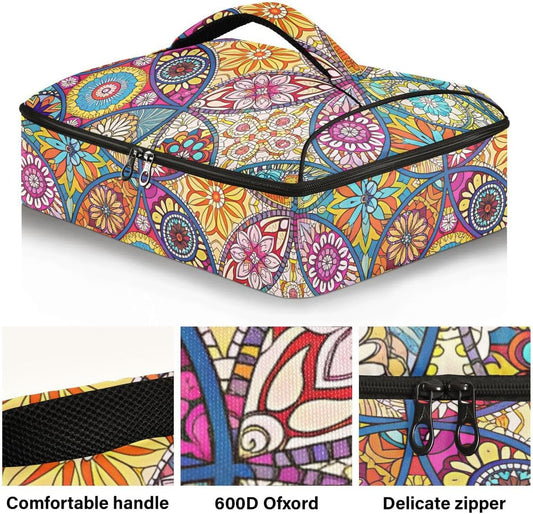 Mandala Casserole Dish Carrier, Portable Leakproof Insulated Casserole Carrier for Hot or Cold Food, Travel, Party, Picnic