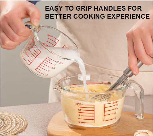 Glass Measuring Cups Set,BPA-Free Premium Heat Resistant Borosilicate Glass Measuring Cups with Handle, Precise Measurement Dl, Cups,OZ & Ml Scale, Easy-Pour Spout
