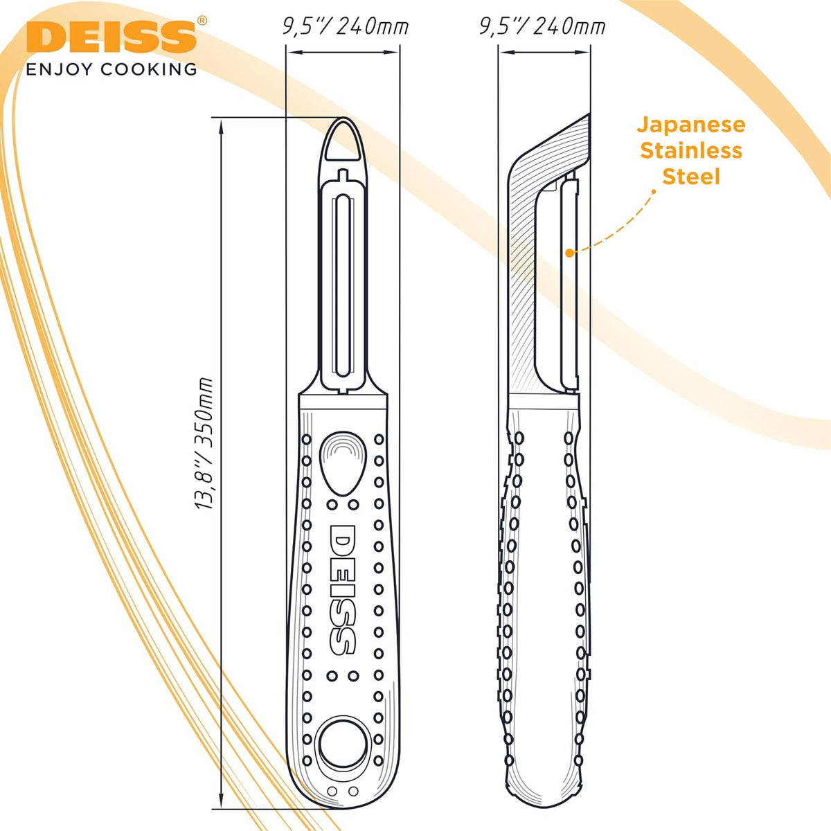 Deiss PRO Swivel Vegetable Peeler - Sharp Japan Stainless Steel Peeler With Easy Non-Slip Hand Grip, Potato Peelers For Kitchen, Fruit, Carrot, Apple, Veggie, Kiwi, Durable, Dishwasher Safe