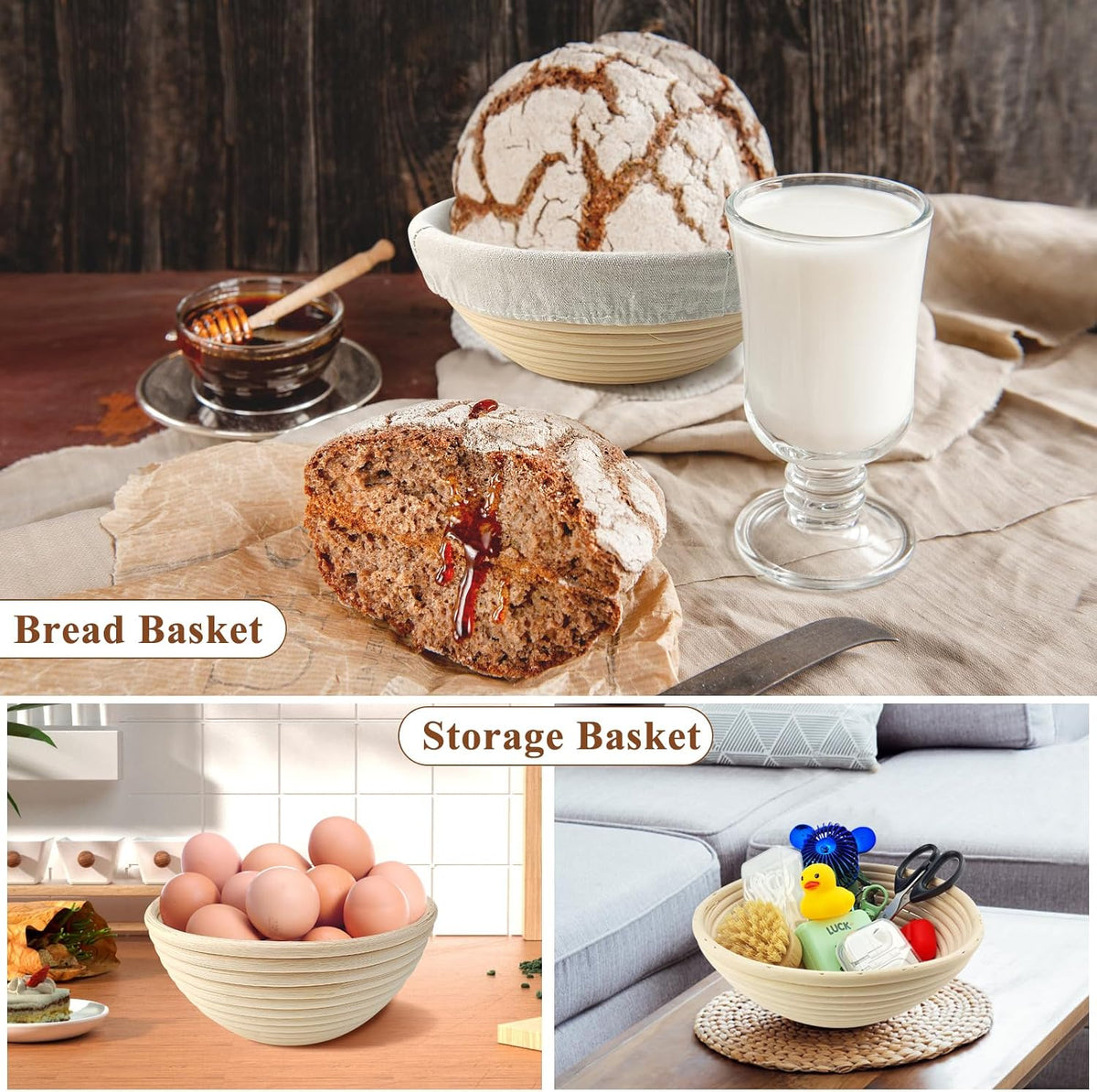 Sourdough Banneton Bread Proofing Basket Set of 2, 9'' Round