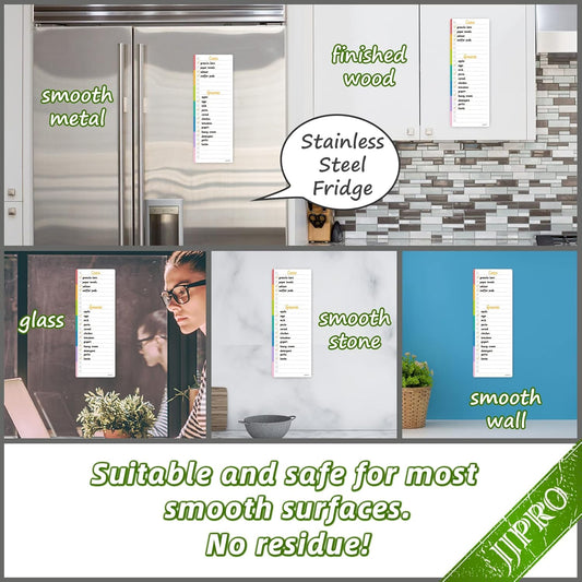 JJPRO Reusable Colorful to-Do List Whiteboard Stickers 4"x 11" 3 Pack for All Smooth Surfaces-Nonmagnetic Planner Sticks to Stainless Steel Fridge,Cabinet,Door and Glass