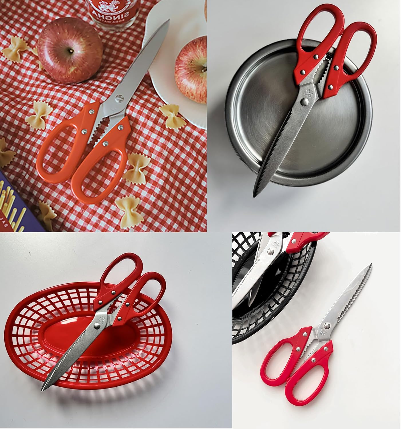 Multipurpose Kitchen Shears Heavy Duty Japan Tanaka Scissors Diamond Cut Stainless Steel 타나카 방산시장 강주은 주방가위 깡스가위 (Red)