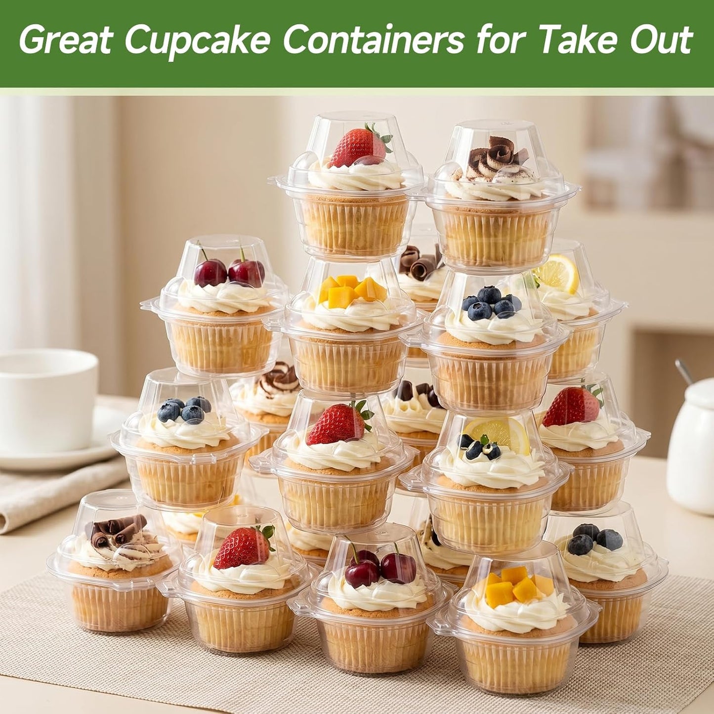 Dealusy 100 Pack Individual Cupcake Containers with Airtight Dome Lids, Clear Plastic Single Cupcake Boxes, Stackable Disposable Muffin Holders for Baking, Parties, Weddings & Picnics