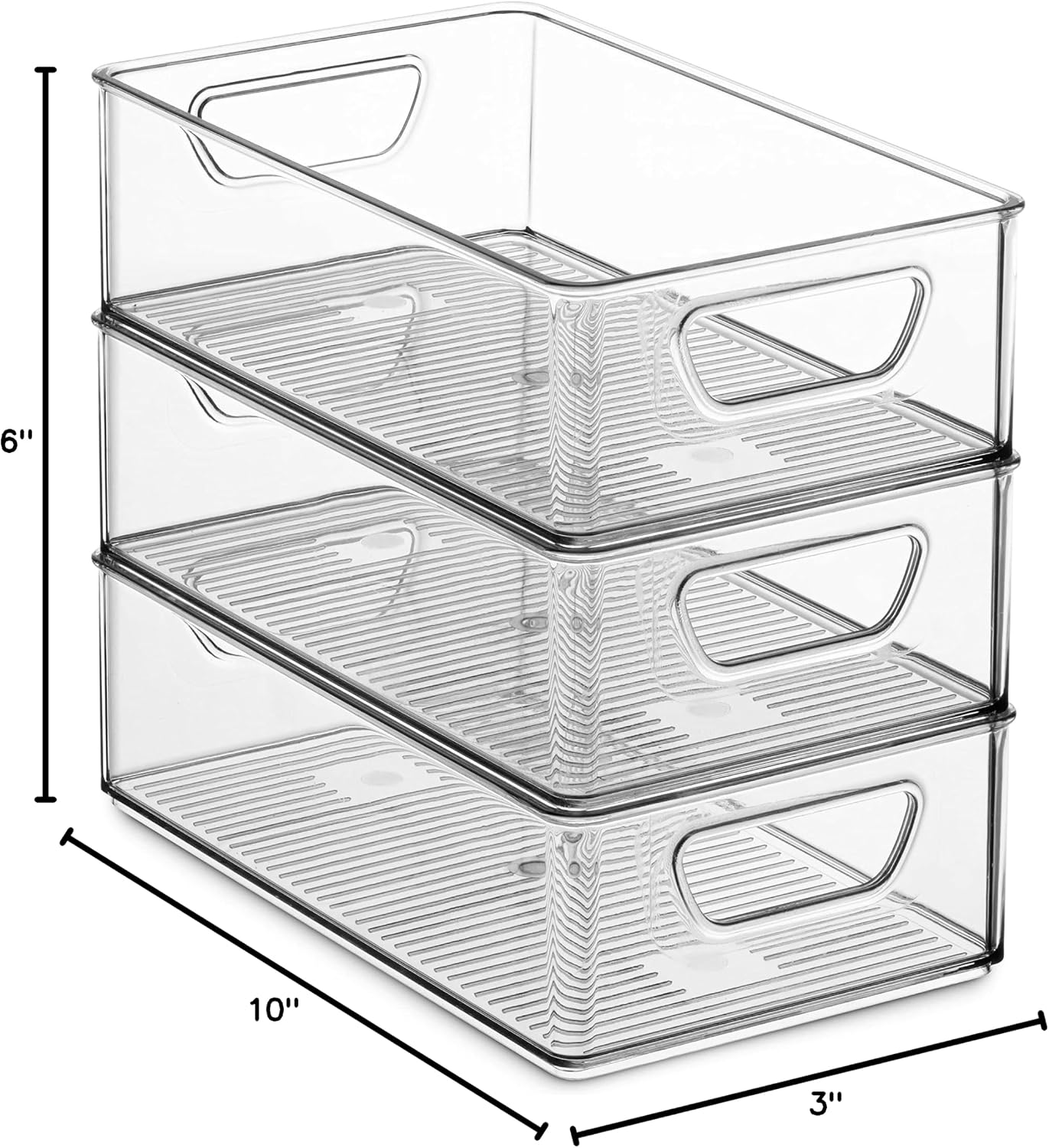 Set Of 6 Refrigerator Organizer Bins - Stackable Fridge Organizers with Cutout Handles for Freezer, Kitchen, Countertops, Cabinets - Clear Plastic Pantry Food Storage Rack