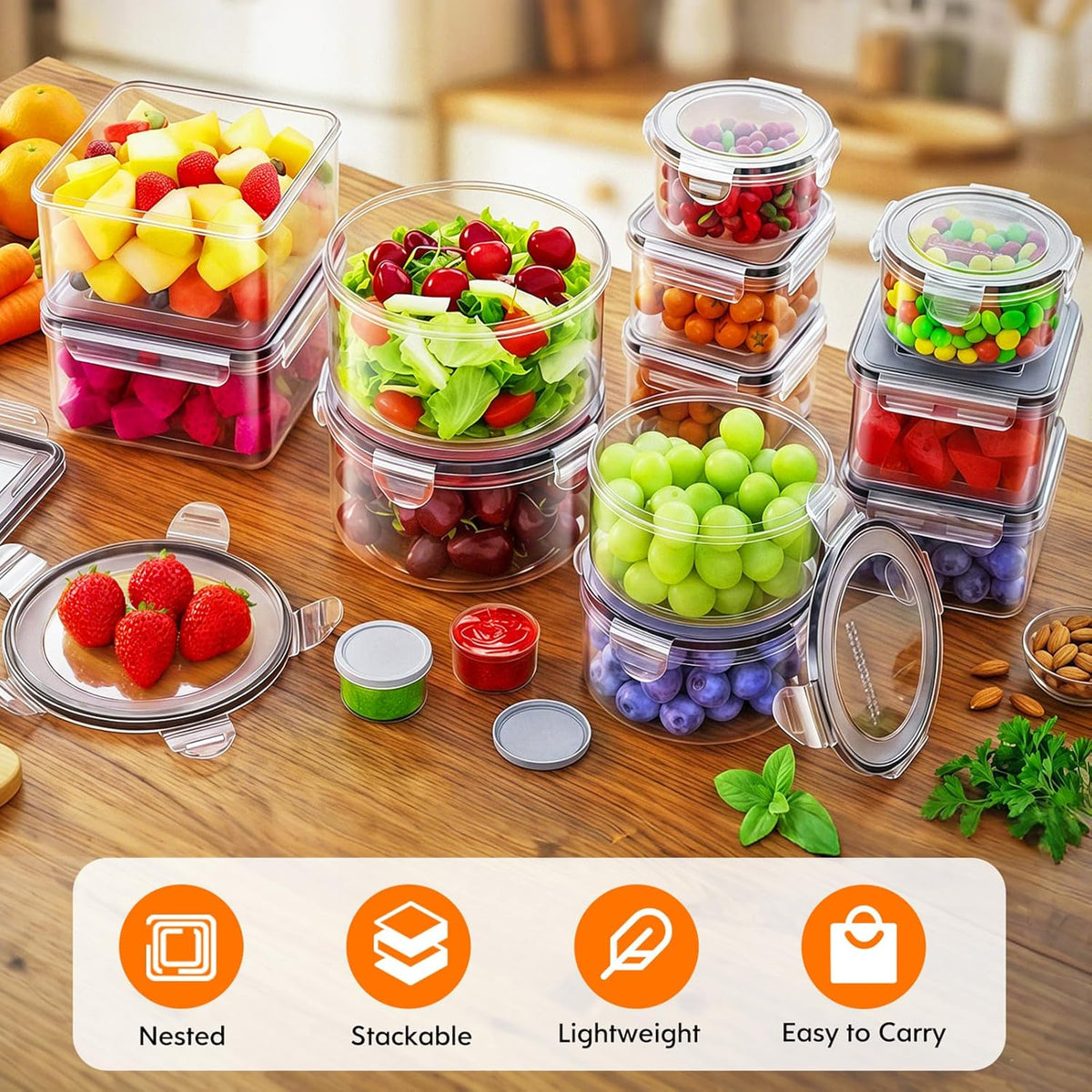 TOPCHASE 40 PCS Food Storage Containers with Lids Airtight (20 Containers & 20 Lids) - Plastic Food Containers for Kitchen Storage Reusable BPA-Free Leakproof Meal Prep Container with Labels & Pen
