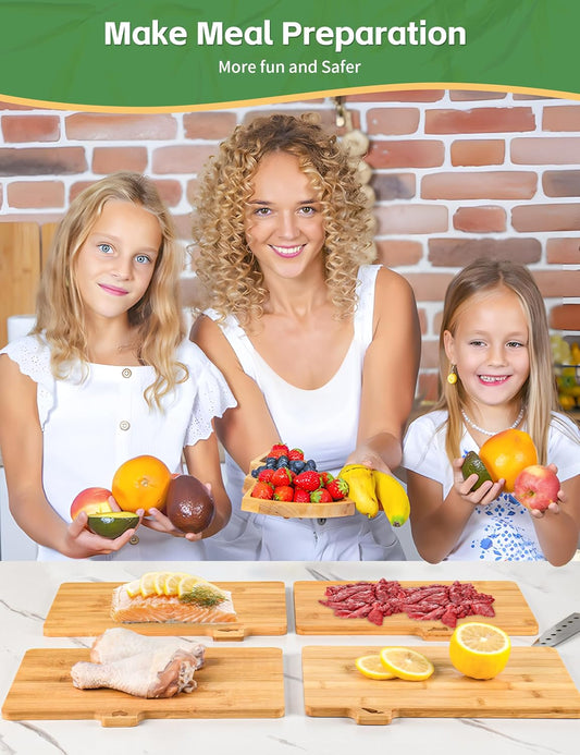 Bamboo Cutting Board Set with Meatal Stand, Lexda 4PCS Eco-Friendly Labeled Tabs Cutting Board, Durable Kitchen Cutting Boards For Chopping Fruit, Meat, Cheese, Veggies - 11" x 8"