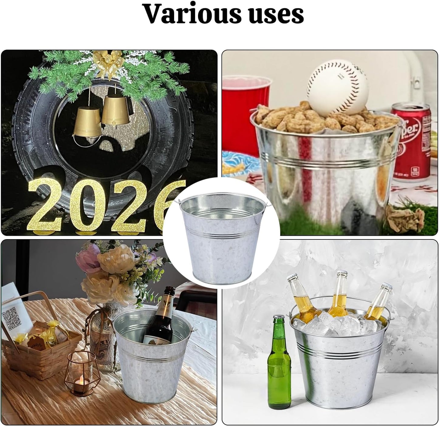 3 Pack 15.3" x 9" x 6" Yellow Metal Galvanized Tub with Handles, 3 Gallon Large Beverage Tubs for Parties, Beer, Wine, and Cocktails, Rust-Proof and Durable Ice Buckets