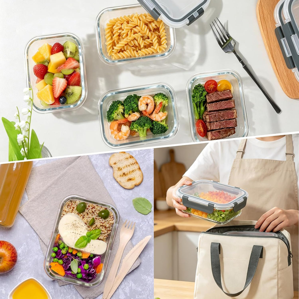 M MCIRCO [15-Pack,13 oz 1.5 Cup Glass Meal Prep Containers, Small Glass Food Storage Containers with Lids,Airtight Lunch Containers, Microwave, Oven, Freezer and Dishwasher Friendly, BPA-free