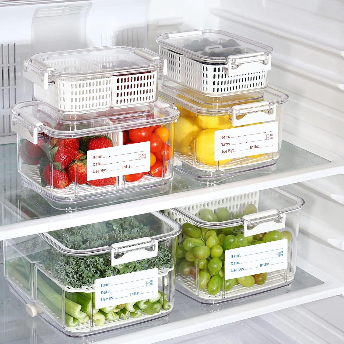 Removable Food Labels 2 Rolls 1000 Pcs Waterproof Oil-Resistant Write-On Date Stickers with Bonus Pen Freezer Refrigerator Food Container Labels for Meal Prep & Organization