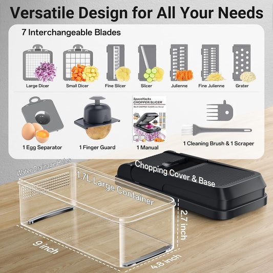 12-in-1 Vegetable Chopper with 7 Blades, Food Veggie Cutter, Mandoline Gray