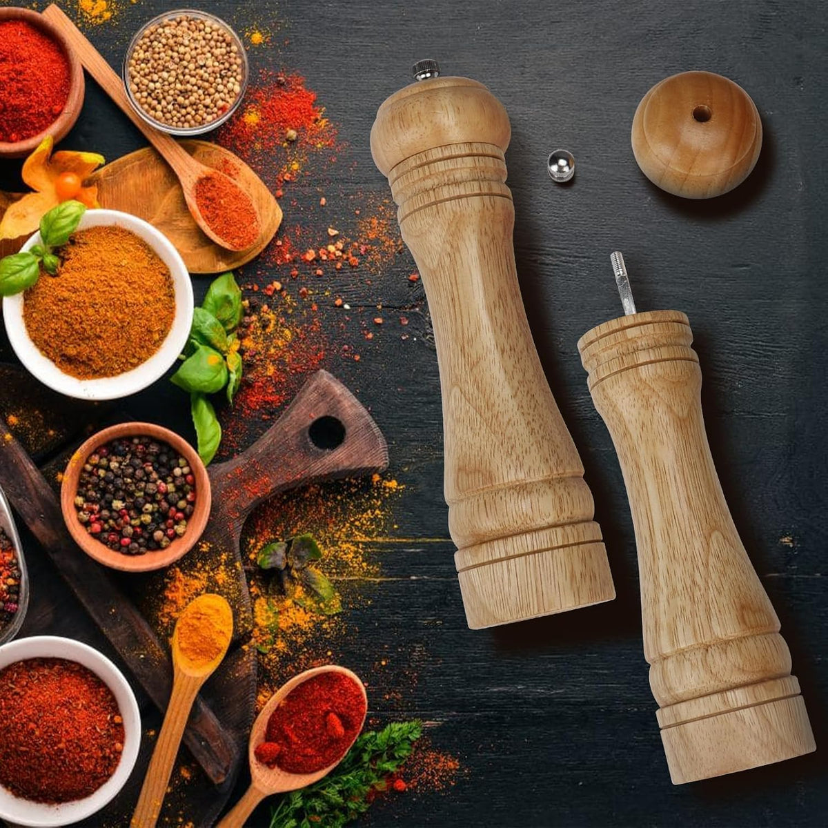 Gulex Wood Pepper Grinder Pepper Mill Adjustable Coarseness 8 Inch Retro