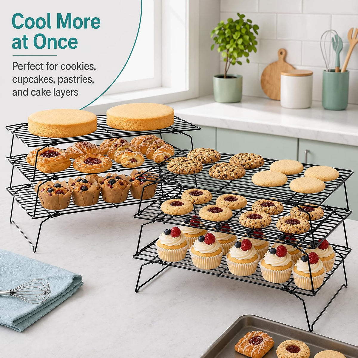 Kingrol 6-Piece Stackable Cooling Racks for Baking, Two 3-Tier Sets