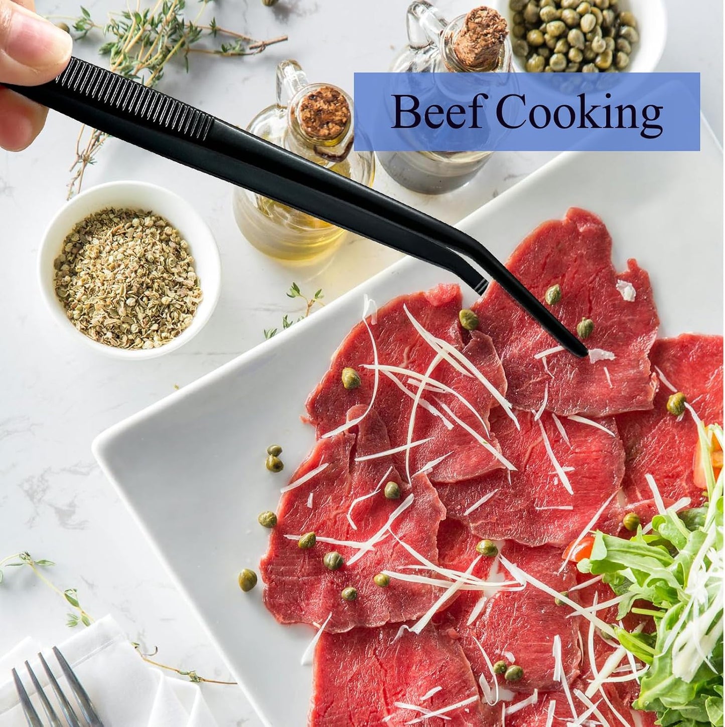 8-Inch Kitchen Tweezers Stainless Steel Culinary Plating Tweezers (Curved Head)