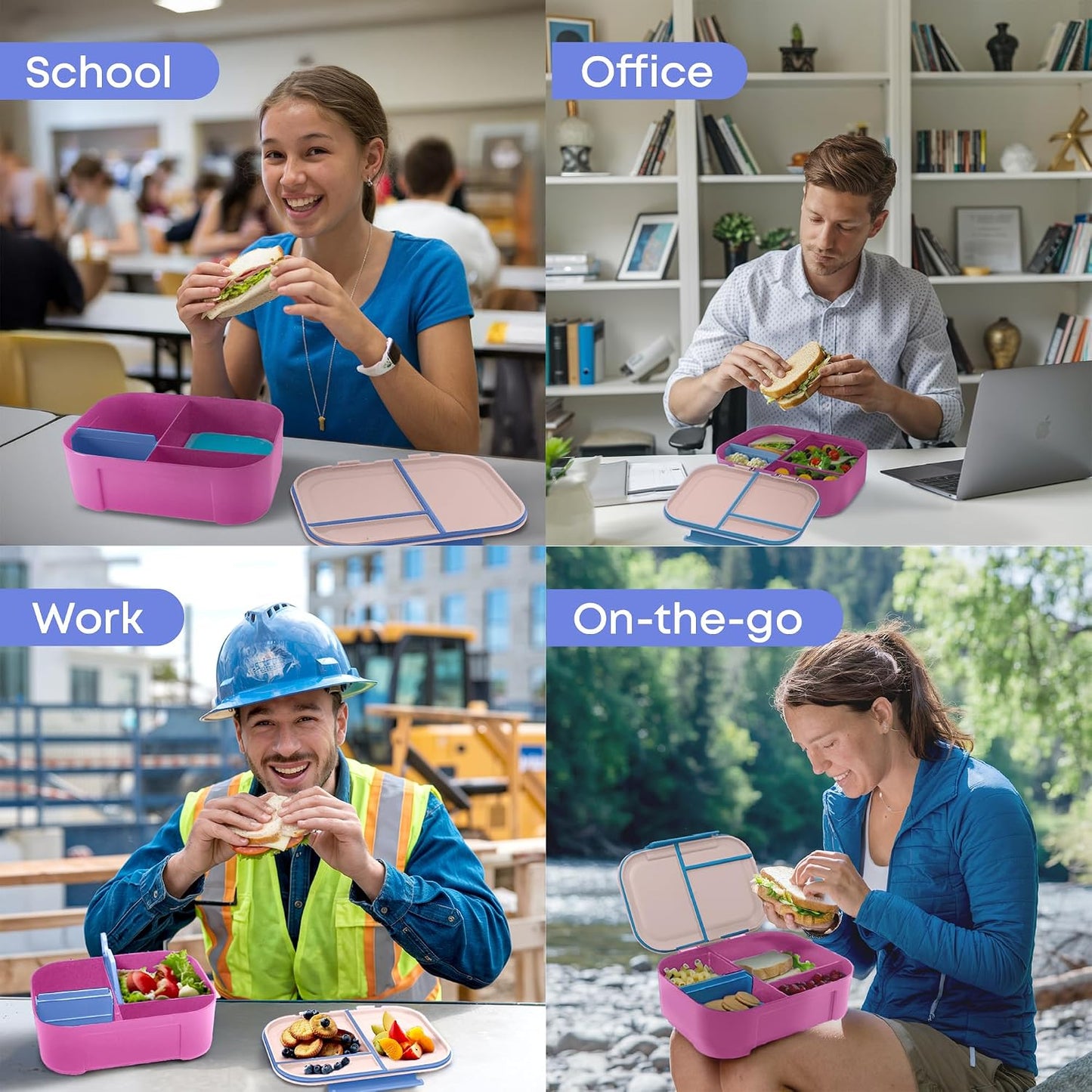 KARRICO Leakproof Lunch Box – 3-Compartment Bento Box, Cooler Pack & Adjustable Divider, Extra Large & BPA-Free – Dishwasher Safe, Ideal for On-the-Go Meals, Green