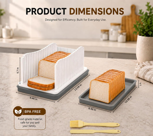 Bread Slicer for Homemade Bread, Adjustable Width Bread Slicing Guide - Foldable Bread Cutter with Crumb Tray, Compact Cutting Guide for Loafs, Sandwiches, Bagels, and Cakes