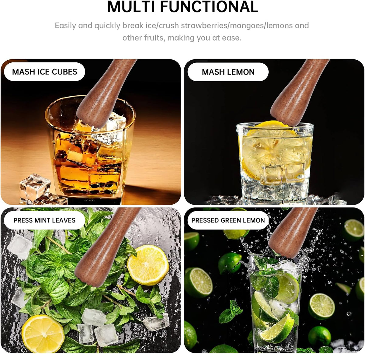 7.6" Brown Wooden Muddler for Cocktails – Durable Wood Ice Crusher – Stylish Wooden Mojito Muddler Bar Tool – Handy Cocktail Muddler- Perfect Masher Kitchen Tool for Garlic Avocado Herbs and Fruits