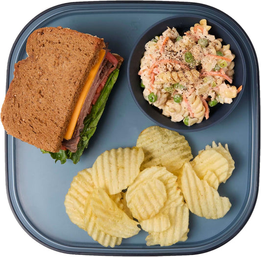Madesmart Dipware Reusable Dining Plate/Serving Tray for Appetizers and Snacks, Food-Safe Appetizer Serving Platter with Removable Dip Bowl, Midnight