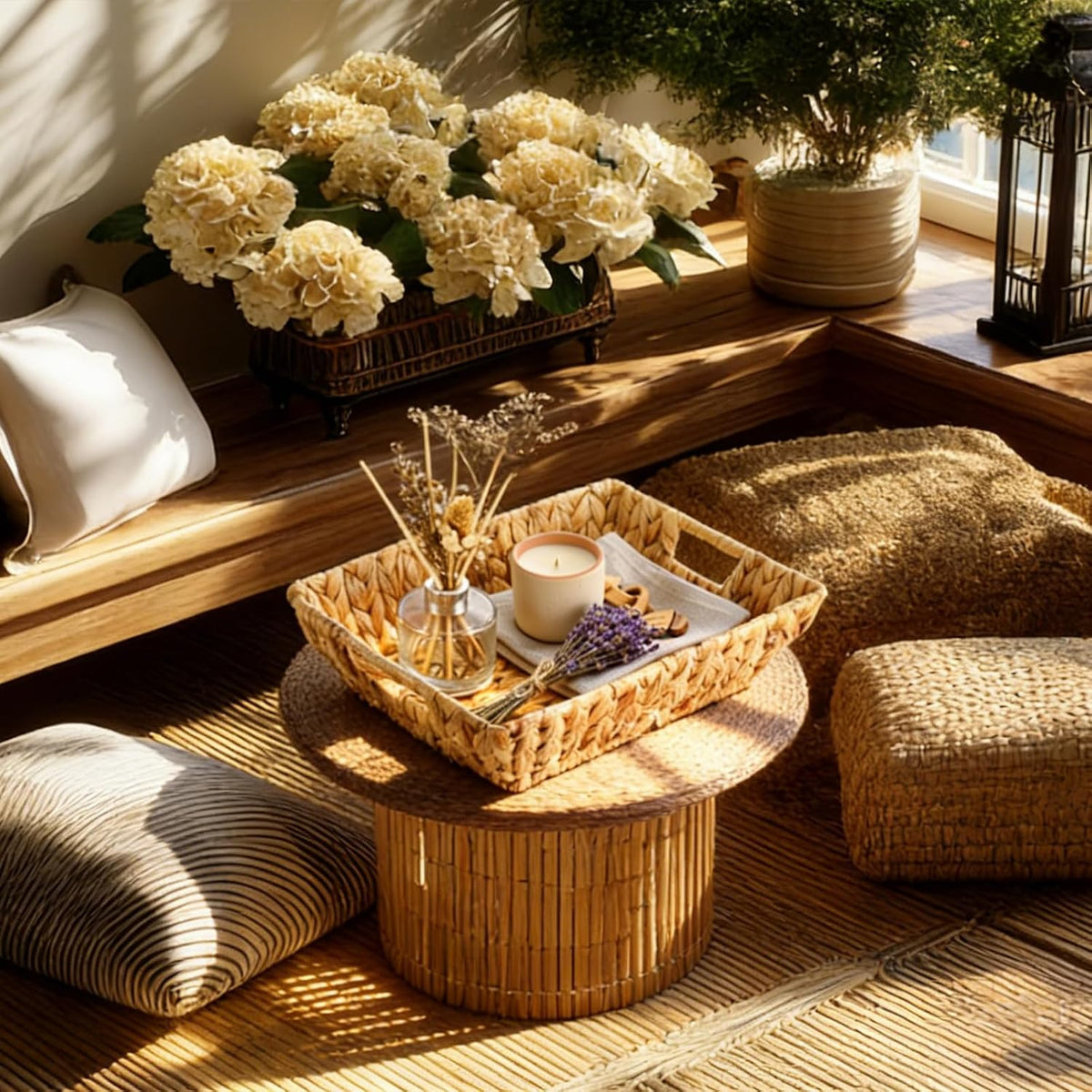 Novabright 4 Pcs Water Hyacinth Storage Baskets 14"L x 10''W x 4.7''H Large Wicker Woven Basket with Handles Pantry Gift Baskets Natural Storage Bins for Organizing Countertop