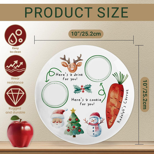 10" Santa Cookie Melamine Plate – Round Christmas Tray for Snacks, Milk, and Carrots, Cute Santa Treat Platter for Xmas Eve, Decorative Serving Board for Holiday Parties (2 Pieces)
