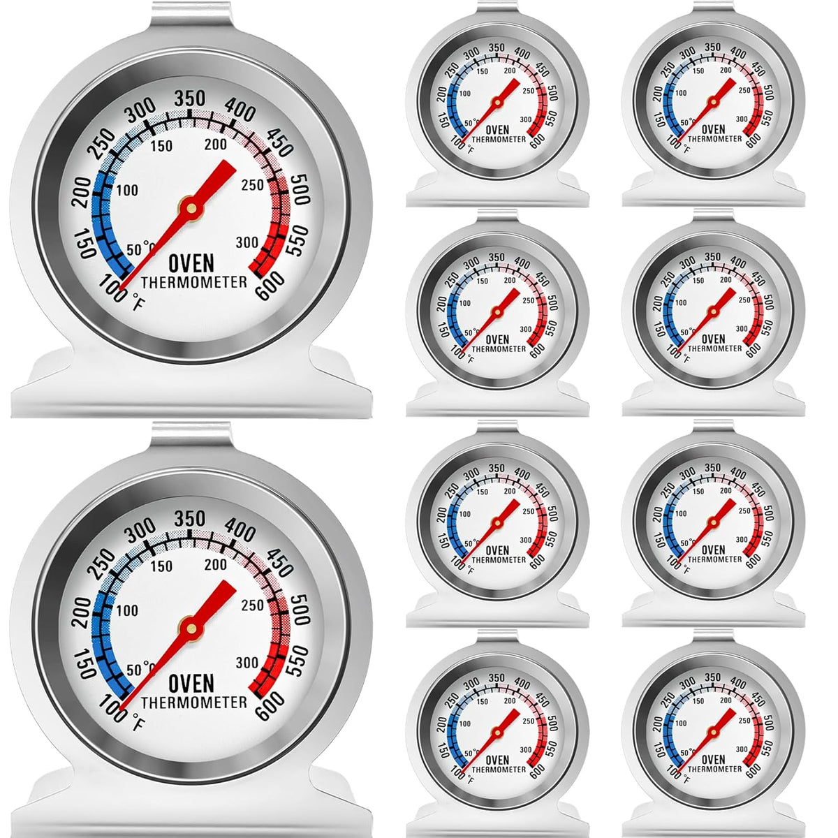 Oven Thermometer 50-300°C/100-600°F Stainless Steel Oven Thermometers with Large Dial, Oven Temperature Gauge for BBQ Cooking Baking Grill Smoker