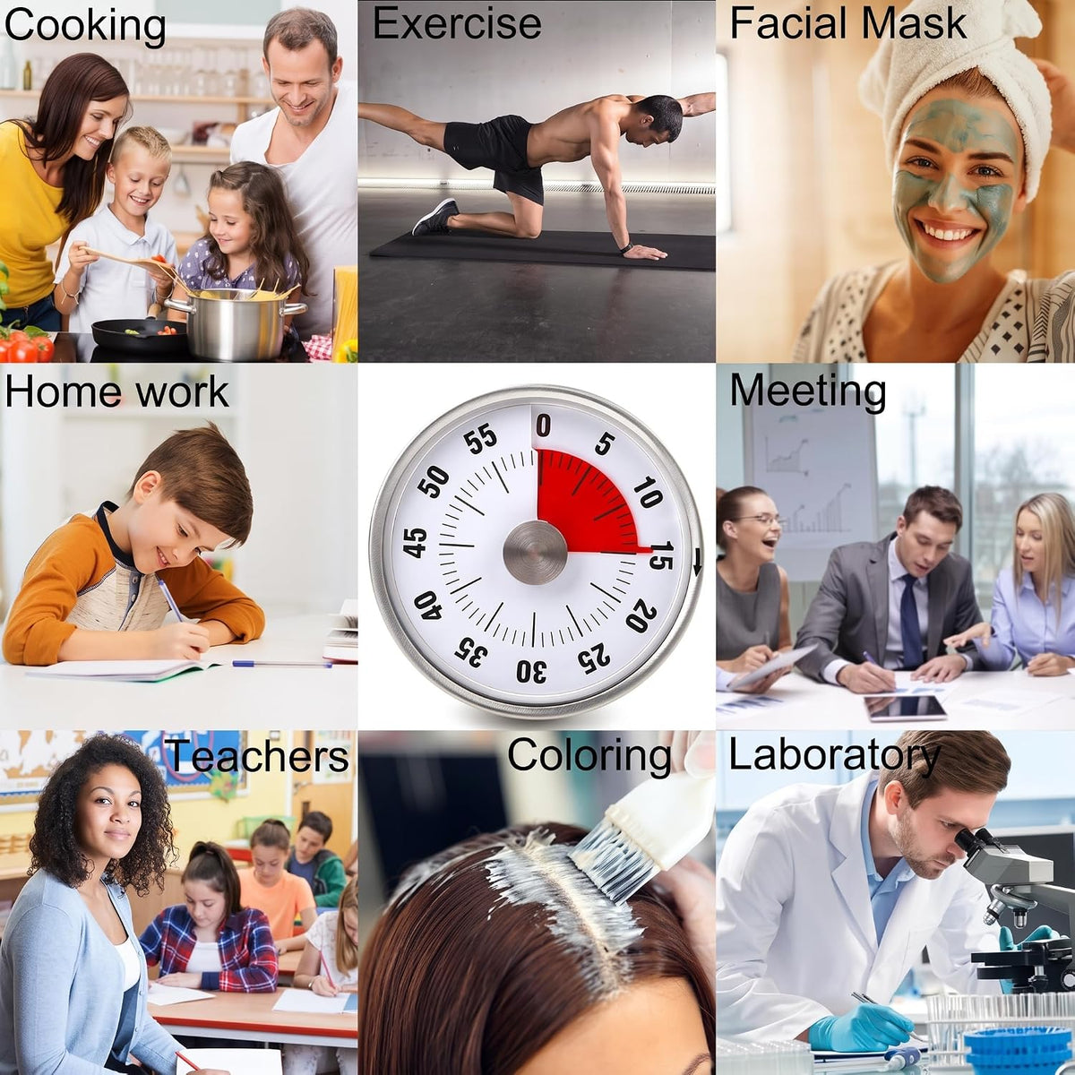 Visual Kitchen Timer for Cooking and Kids with Loud Alarm, No Batteries Required, Classroom Timers for Desk, Mechanical Desk Timer, Magnetic Egg Timer for Study, Chef Clock, Stainless Steel Timer