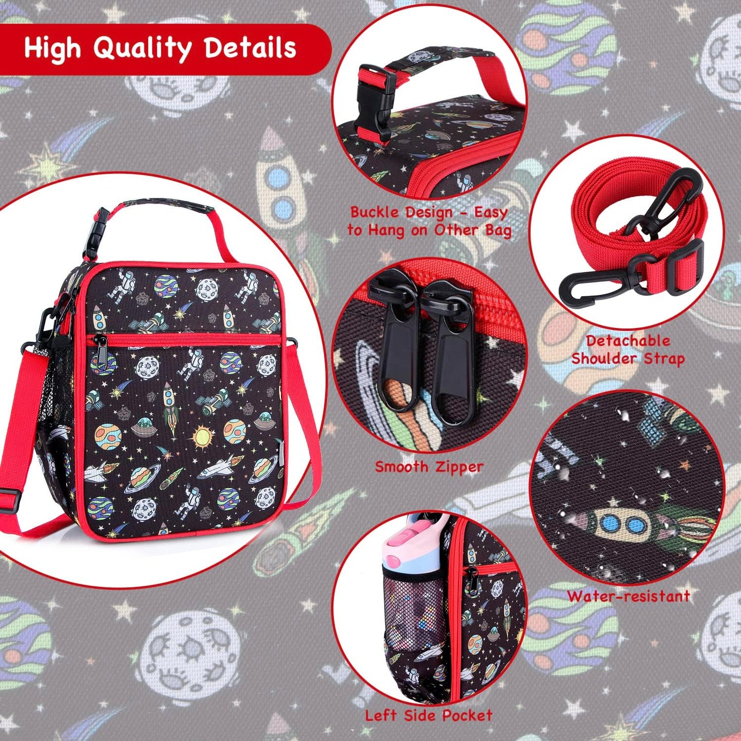 Kids Insulated Lunch Box Bag, Thermal Picnic Cool Bags with Adjustable Strap for Adults Children Women Men Boys Girls School Work (CAM-Blue)