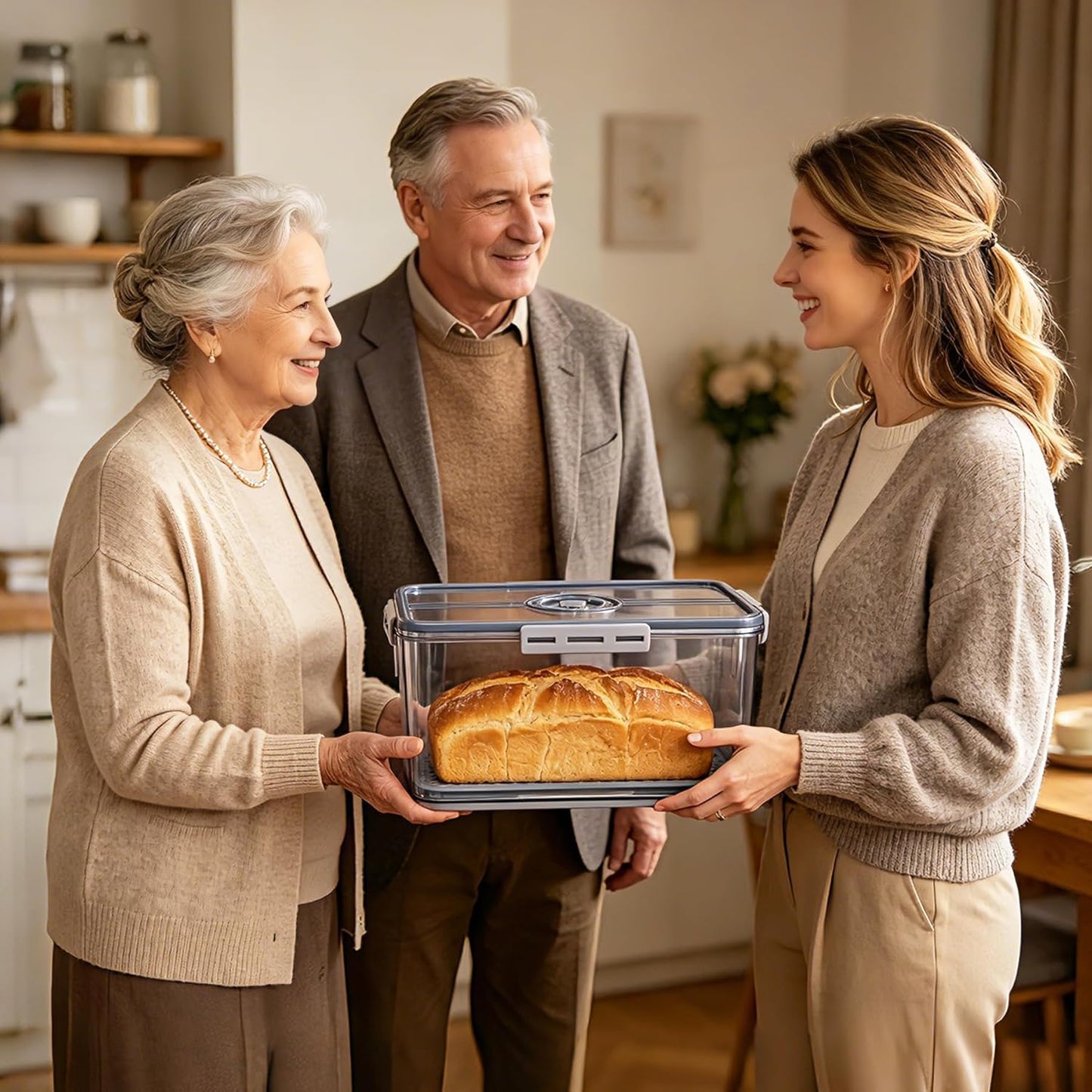 Bread Box Bread Boxes with Lid for Kitchen Counter, Airtight Loaf Bread Storage Container,Large Time Recording Bread Keeper for Homemade Bread, Toast, Bagel, Donut and Cookies ,Gifts for Mom Dad