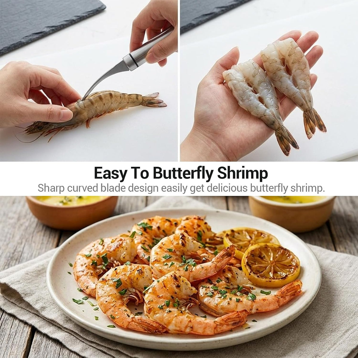 4 PCS Shrimp Deveiner Tool & Peeler, Stainless Steel Peeler Knife & Deveining Tool for Shrimp Peeled and Deveined, Cooked or Frozen Shrimps Cleaning, Easy Shrimps Thread Removal