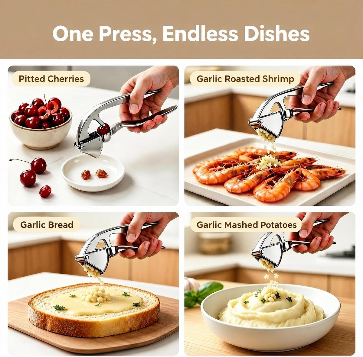 Professional Garlic Press Mincer Crusher Built-in Cherry Pitter