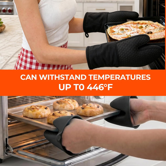 AMISARE 4-Pcs 13.39" Silicone Oven Mitts & Mini Mitts, BBQ Baking Gloves