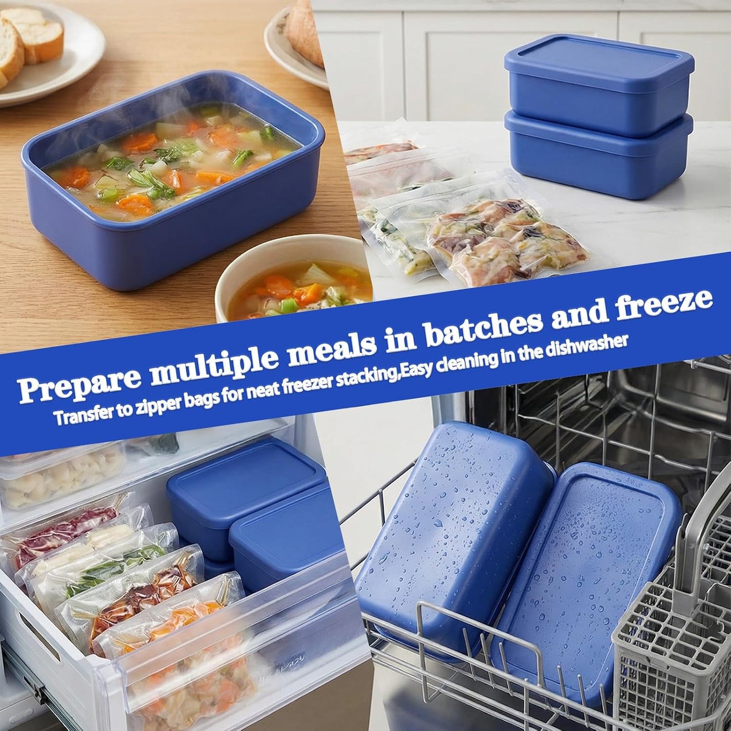 Keneaoeo 6 Pcs 2 Cup Silicone Freezer Molds Freezer Tray with Lid Reusable Food Storage Containers for Soups Sauces Stews Meal Prep, Bpa Free, Microwave & Dishwasher Safe
