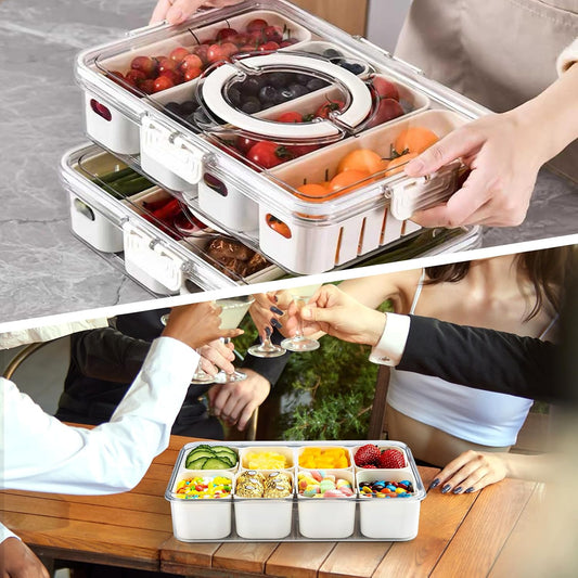 Small Snack Box Containers for Adults Men Women with 4 Compartments,Reusable Bento Box Adult Food Trays for Fruit,Charcuterie,Pink Lunch Box Divided Serving Tray with Lid and Handle for Work Travel